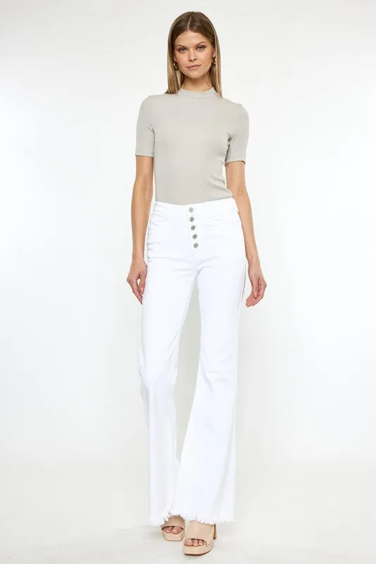 Kan Can High Rise White Flare Jeans