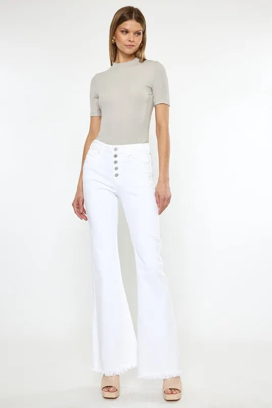 Kan Can High Rise White Flare Jeans