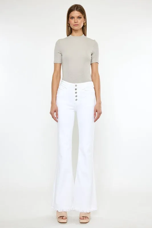 Kan Can High Rise White Flare Jeans