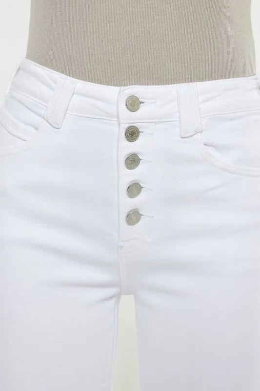 Kan Can High Rise White Flare Jeans