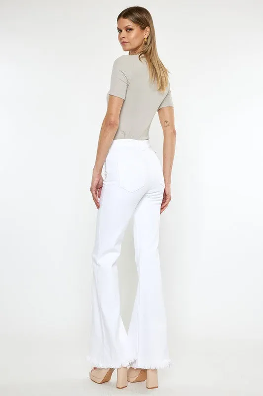 Kan Can High Rise White Flare Jeans