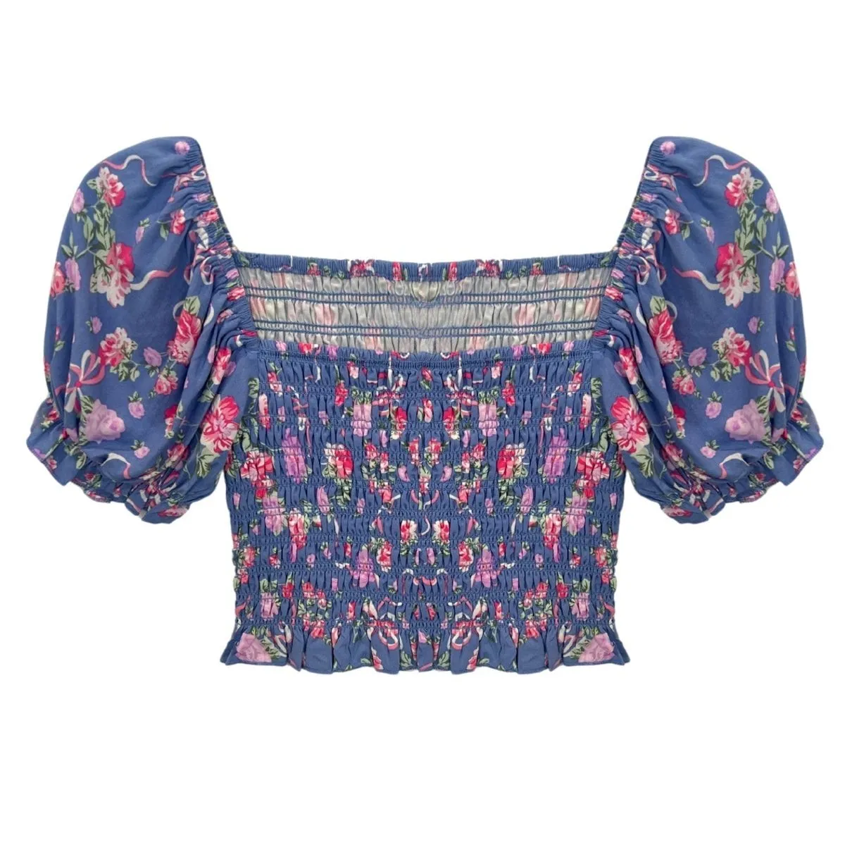 KatieJ NYC Tween Marlee Top in Vintage Blue Bow Floral