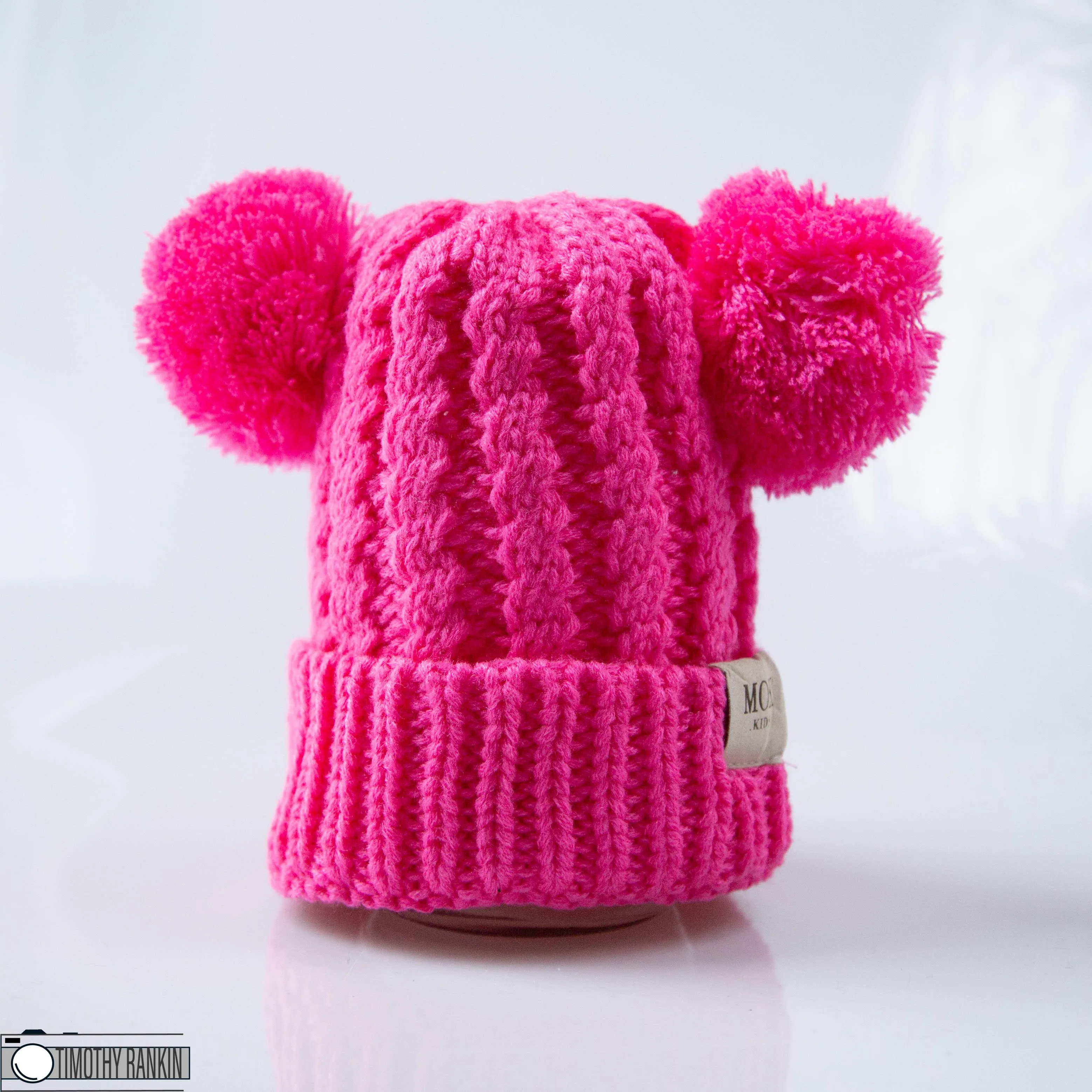 KIDS  DOUBLE POM Toque - DARK Pink