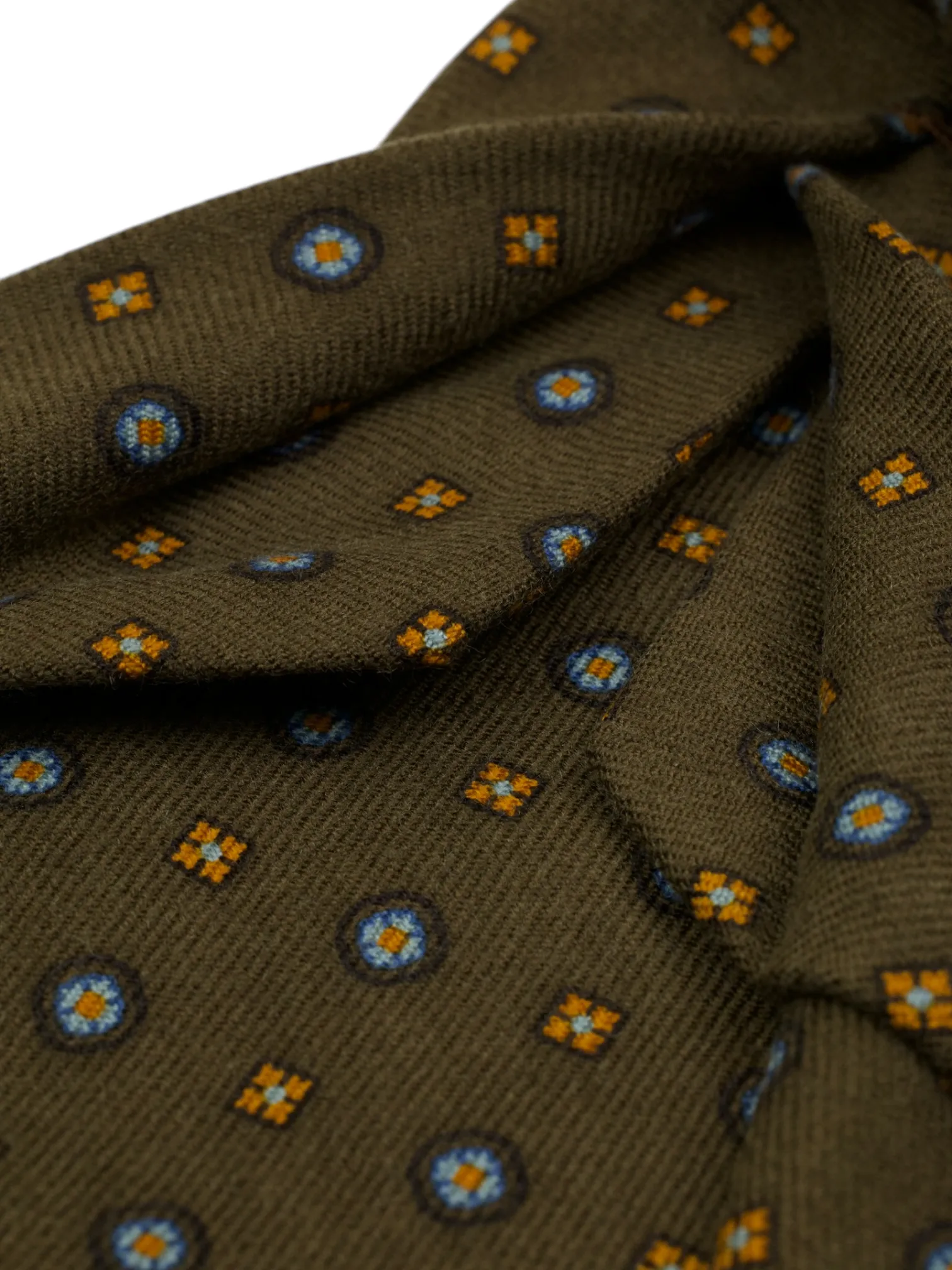Kiton 5-Fold Brown & Orange Pure Cashmere Geometric Pattern Tie