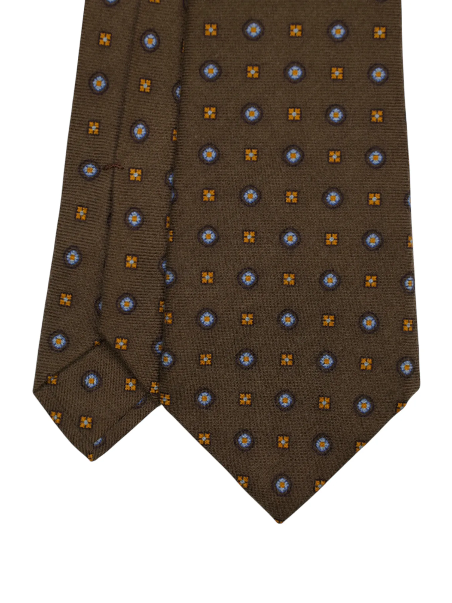 Kiton 5-Fold Brown & Orange Pure Cashmere Geometric Pattern Tie