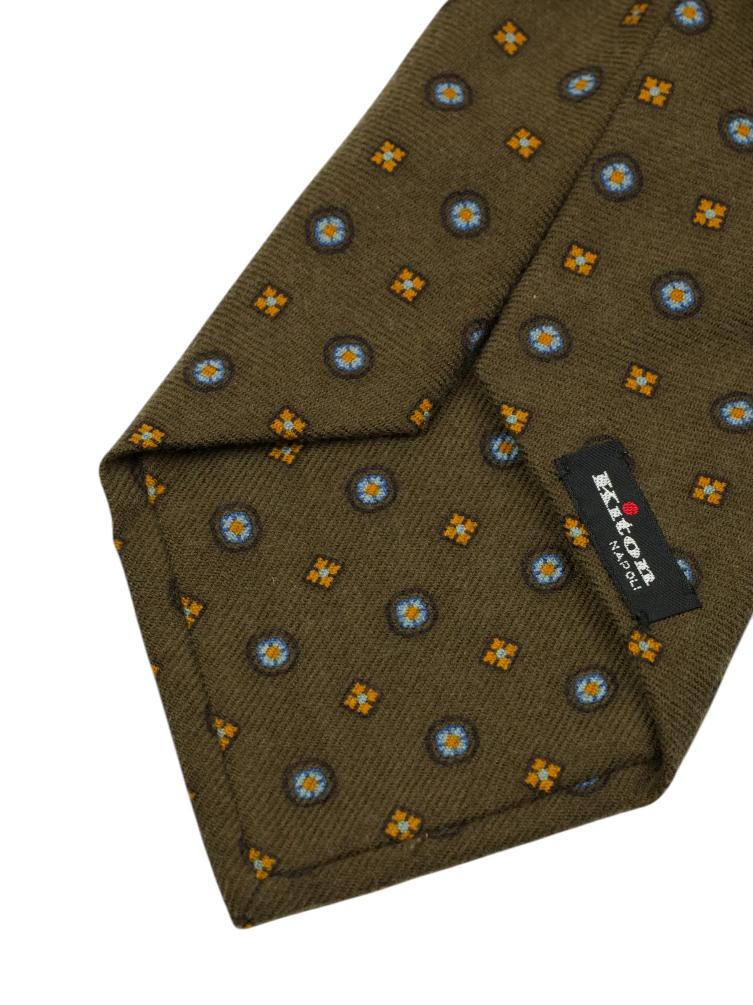 Kiton 5-Fold Brown & Orange Pure Cashmere Geometric Pattern Tie