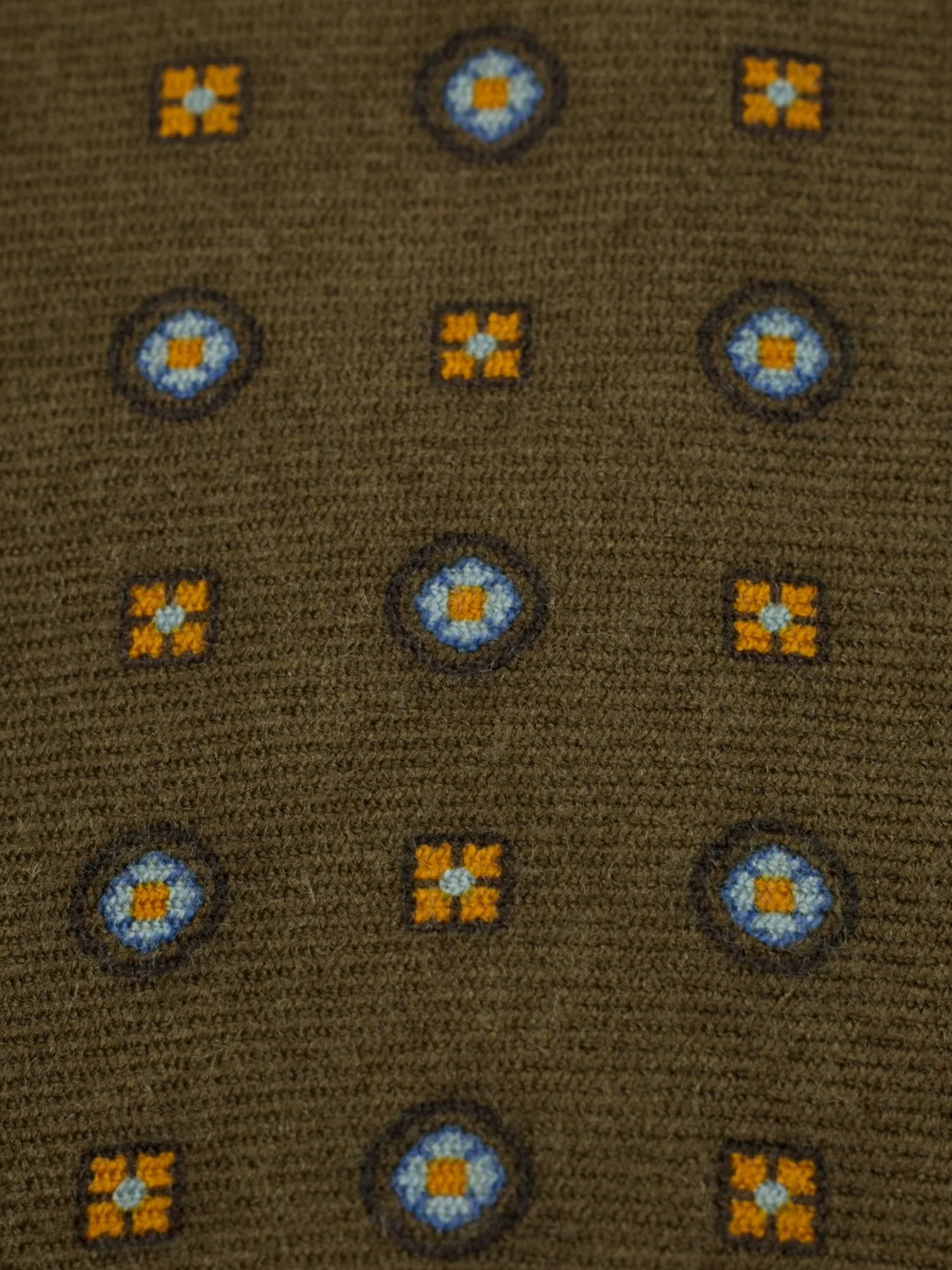 Kiton 5-Fold Brown & Orange Pure Cashmere Geometric Pattern Tie