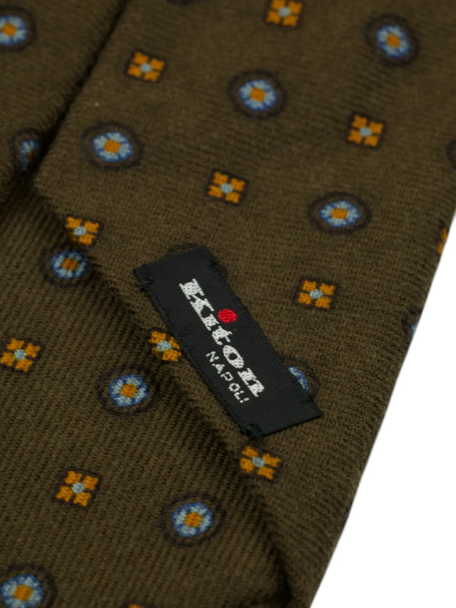 Kiton 5-Fold Brown & Orange Pure Cashmere Geometric Pattern Tie
