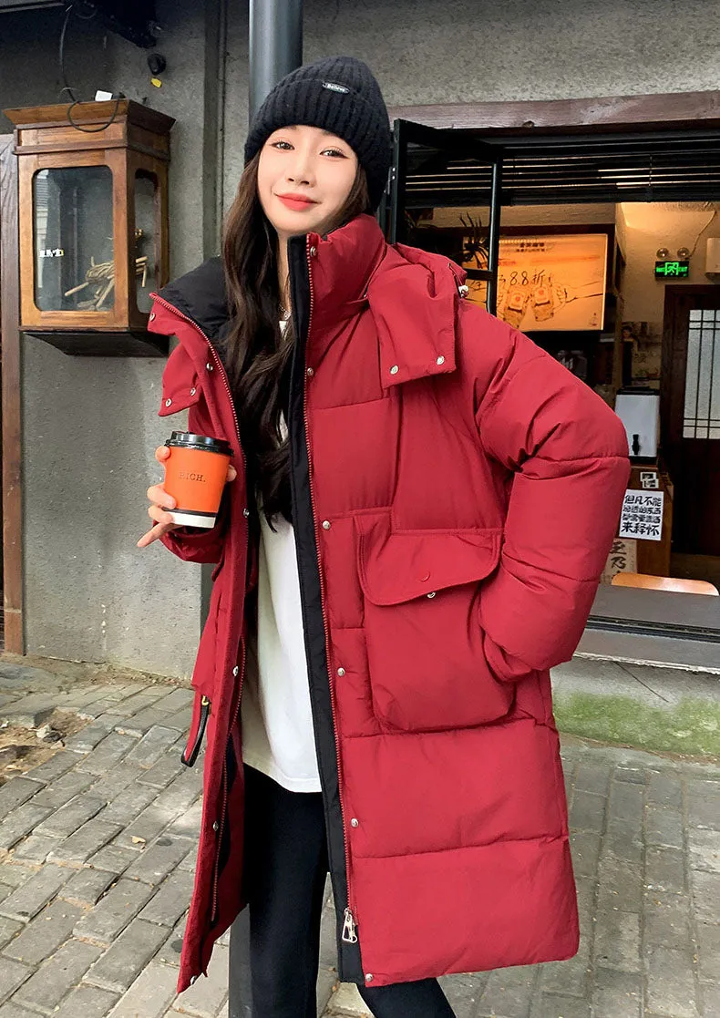 Knee-Length Quilted Puffer Coat Perfect for Cold Weather