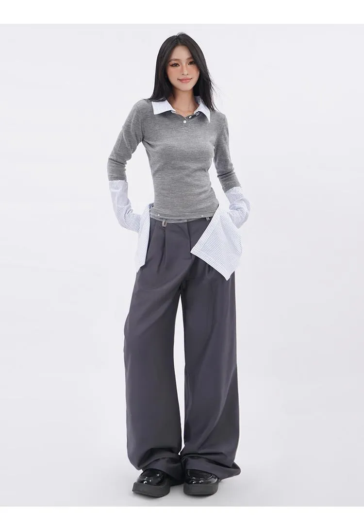 Knitted fake two-piece lapel shirt