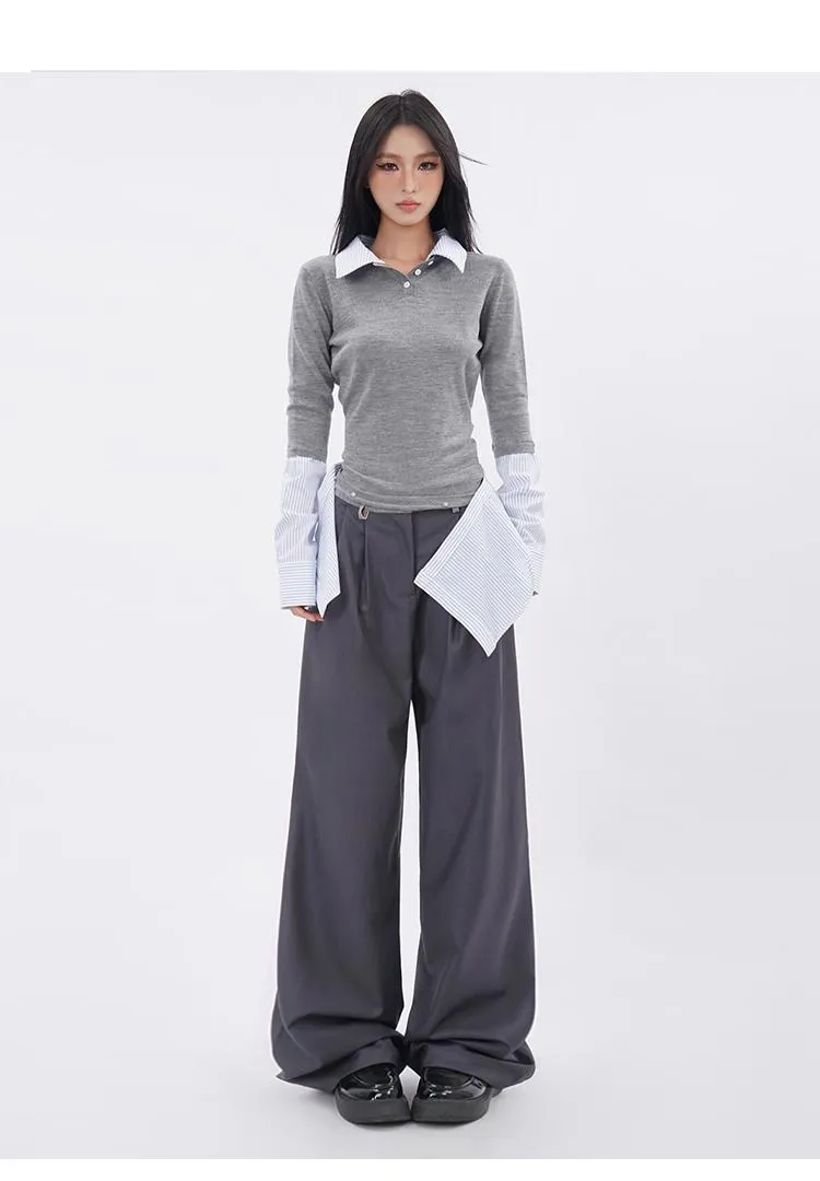Knitted fake two-piece lapel shirt