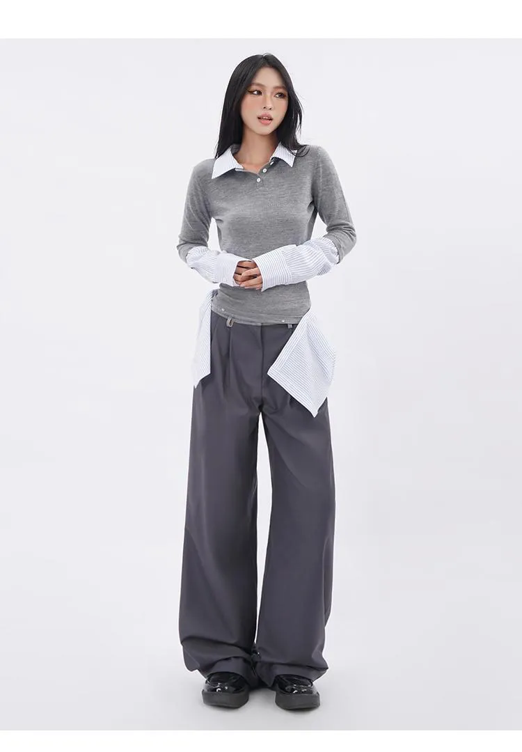 Knitted fake two-piece lapel shirt