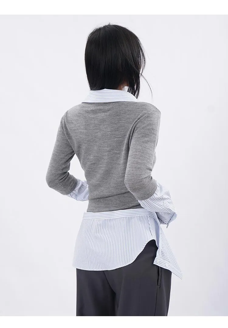 Knitted fake two-piece lapel shirt