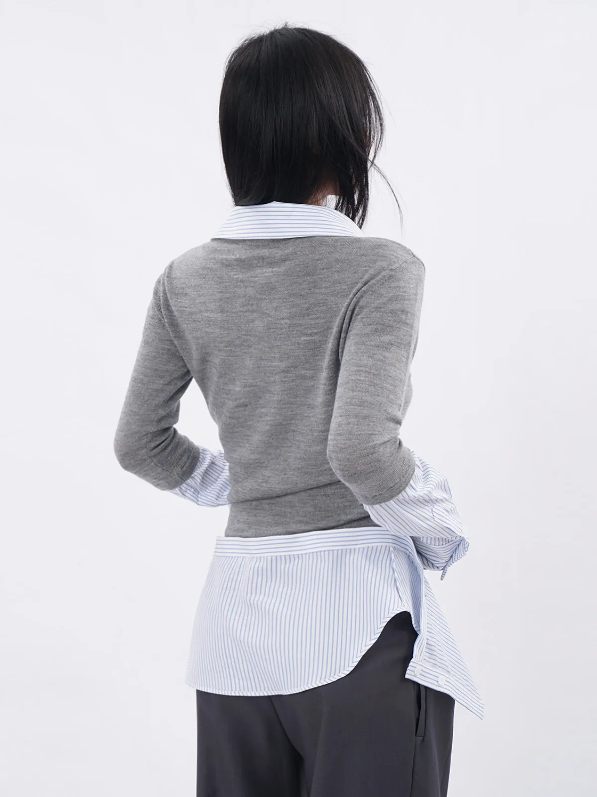 Knitted fake two-piece lapel shirt