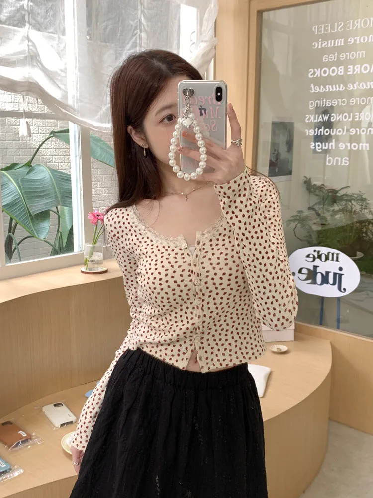 Lace small floral slim cardigan