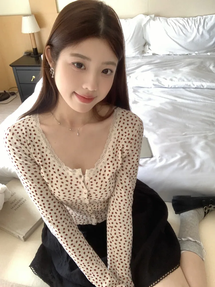 Lace small floral slim cardigan