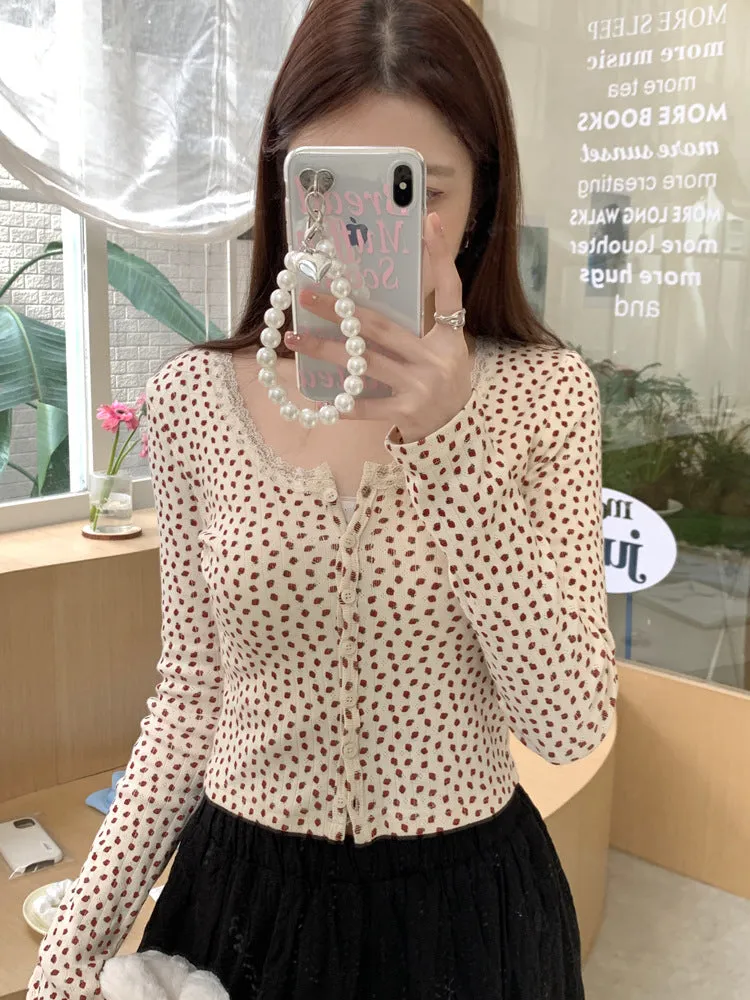 Lace small floral slim cardigan