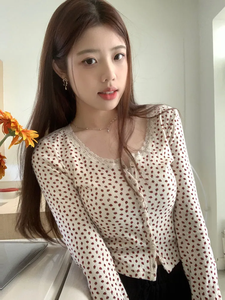 Lace small floral slim cardigan