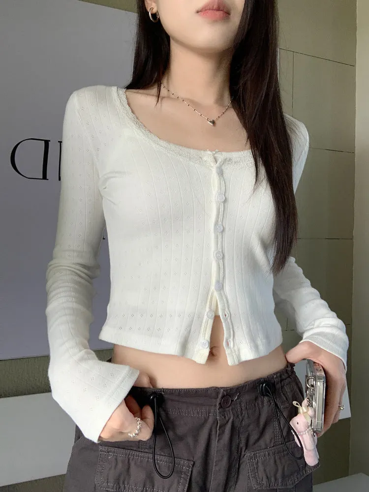 Lace small floral slim cardigan