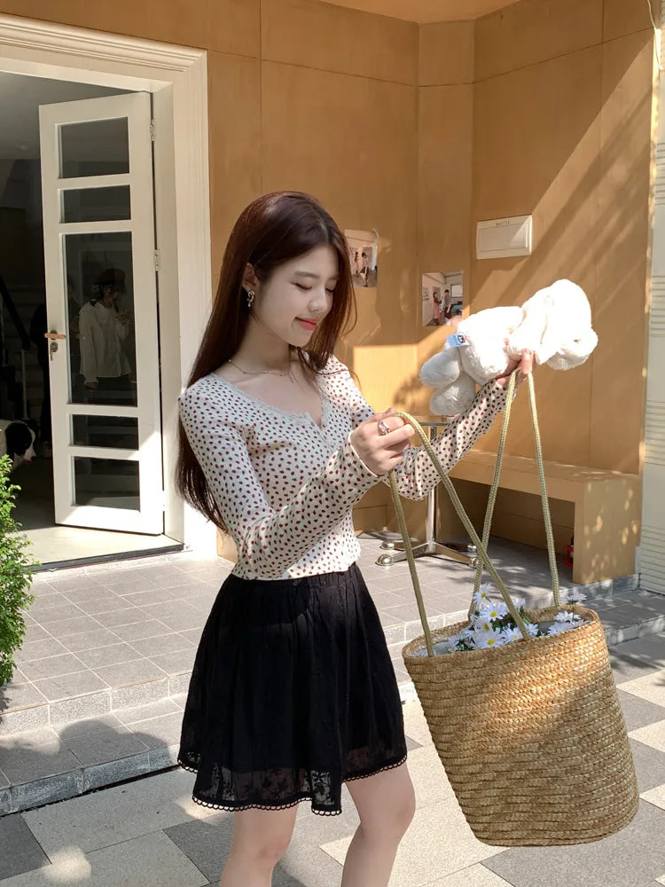 Lace small floral slim cardigan