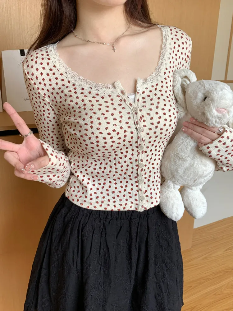 Lace small floral slim cardigan