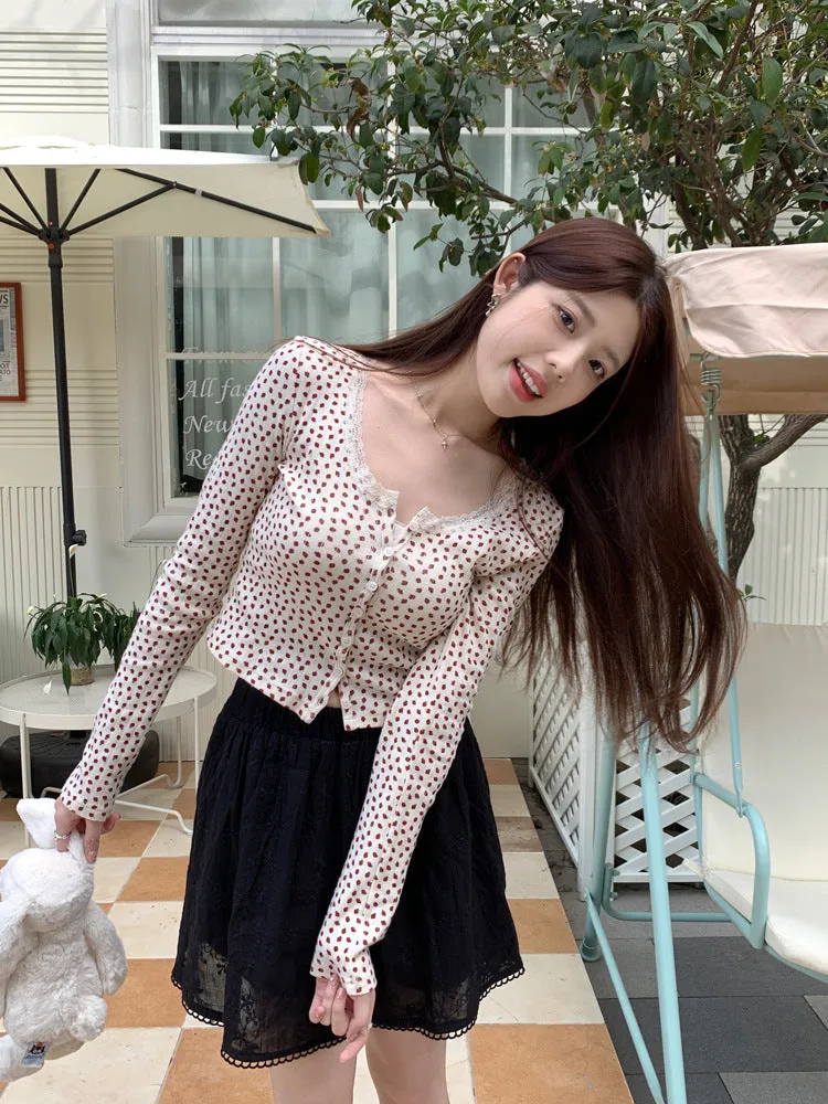 Lace small floral slim cardigan