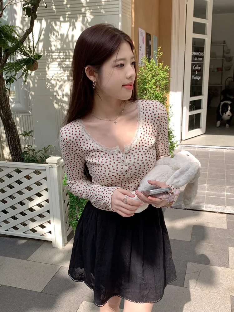 Lace small floral slim cardigan