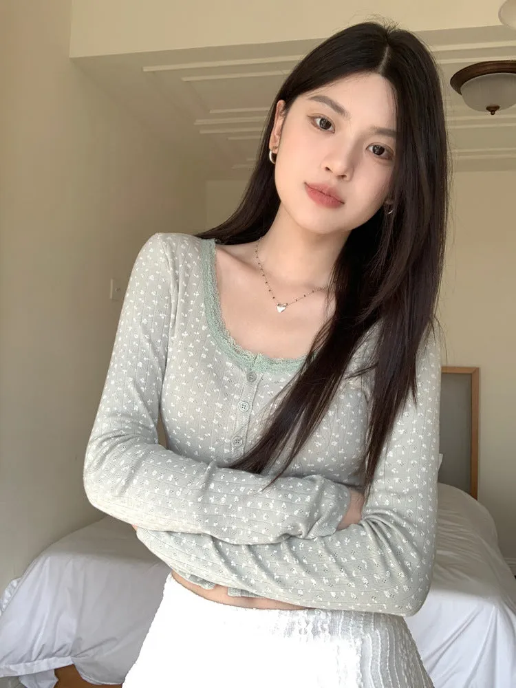 Lace small floral slim cardigan
