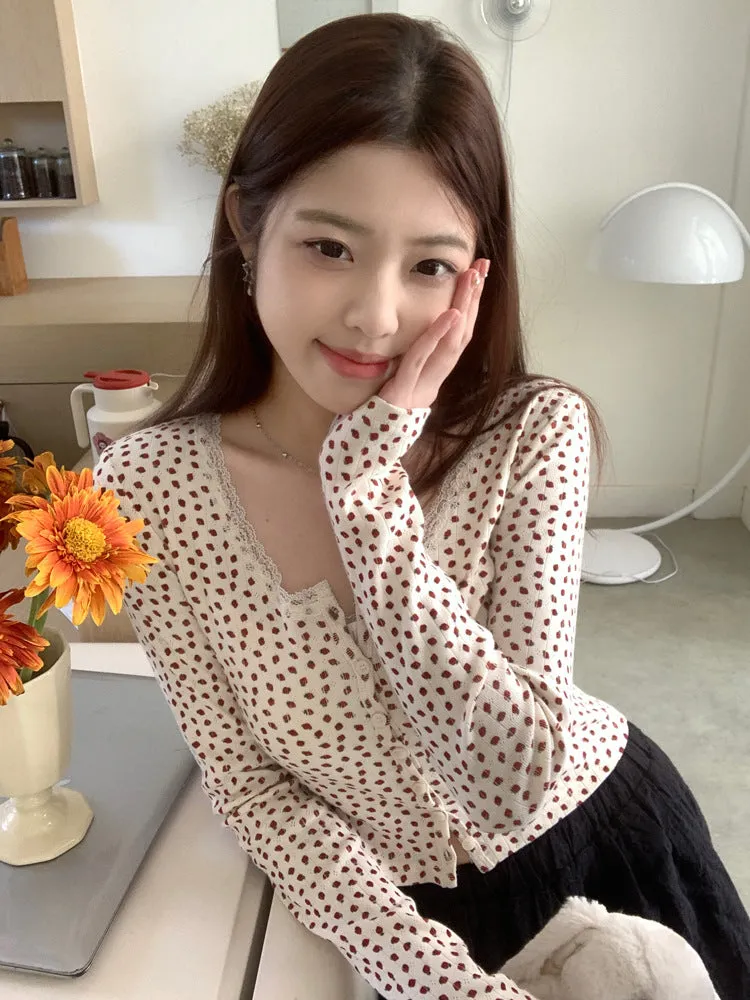 Lace small floral slim cardigan