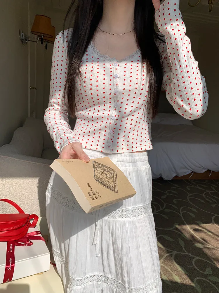 Lace small floral slim cardigan