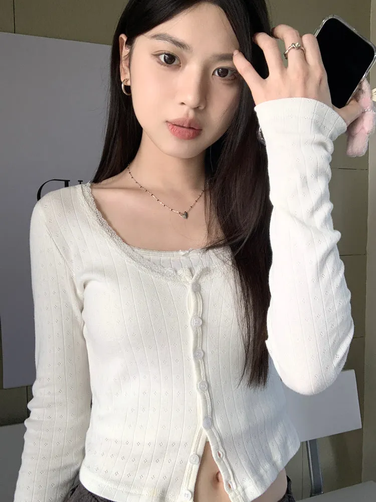 Lace small floral slim cardigan