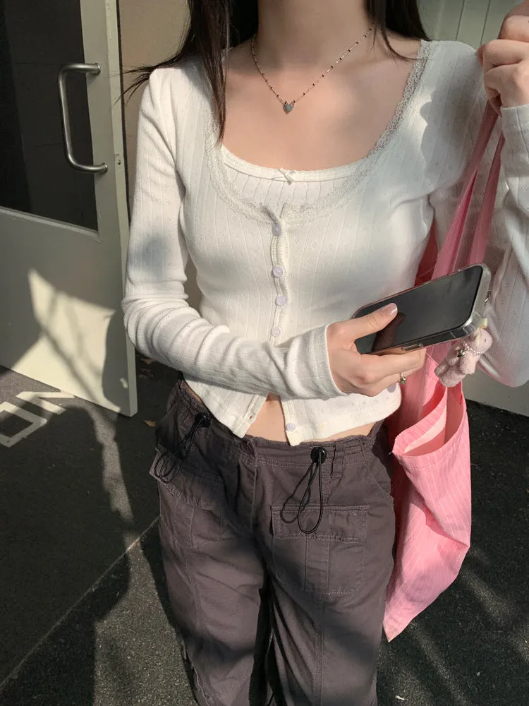 Lace small floral slim cardigan