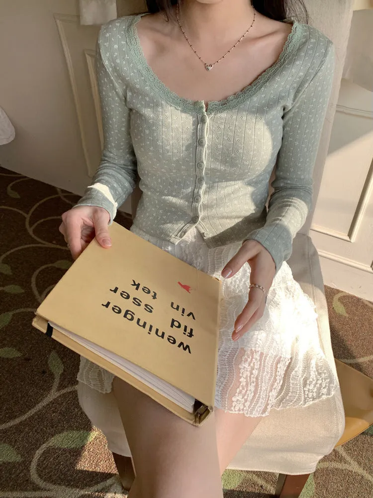 Lace small floral slim cardigan