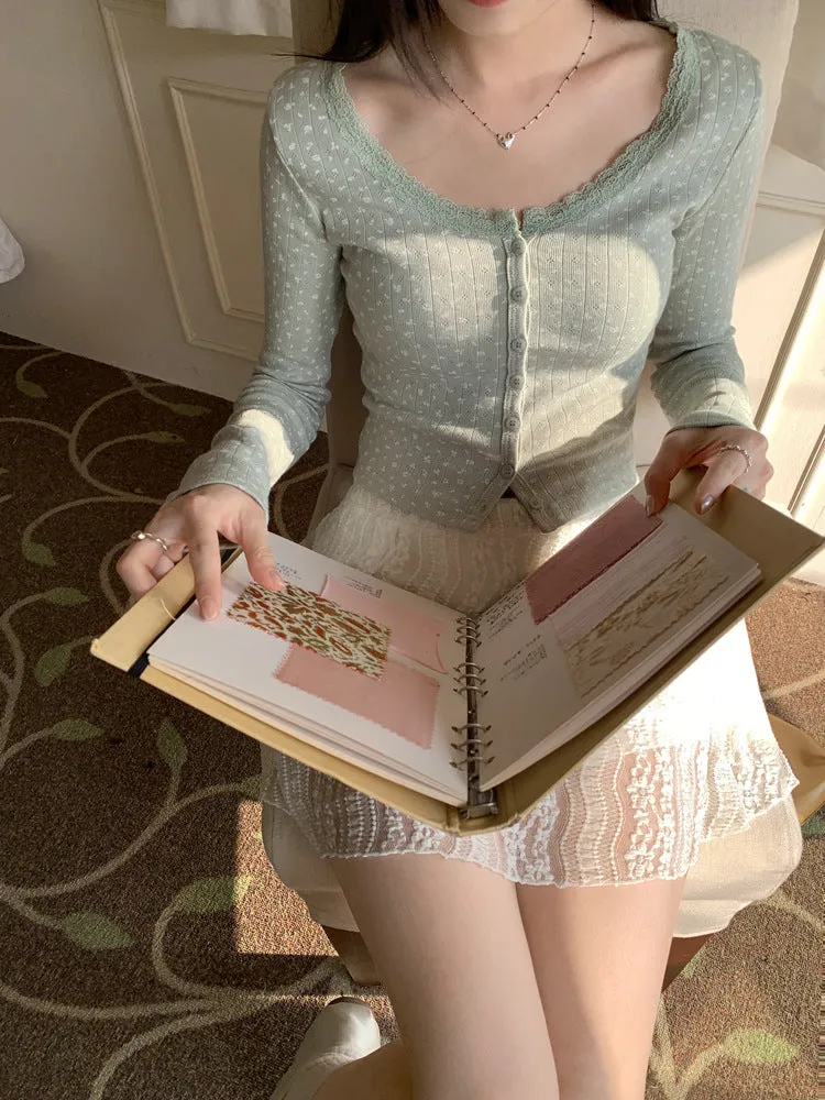 Lace small floral slim cardigan