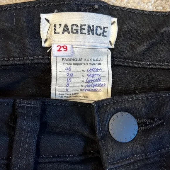 🍕L’Agence Chanelle Mid-Rise Skinny Ankle Zipper Jeans Black Denim  29