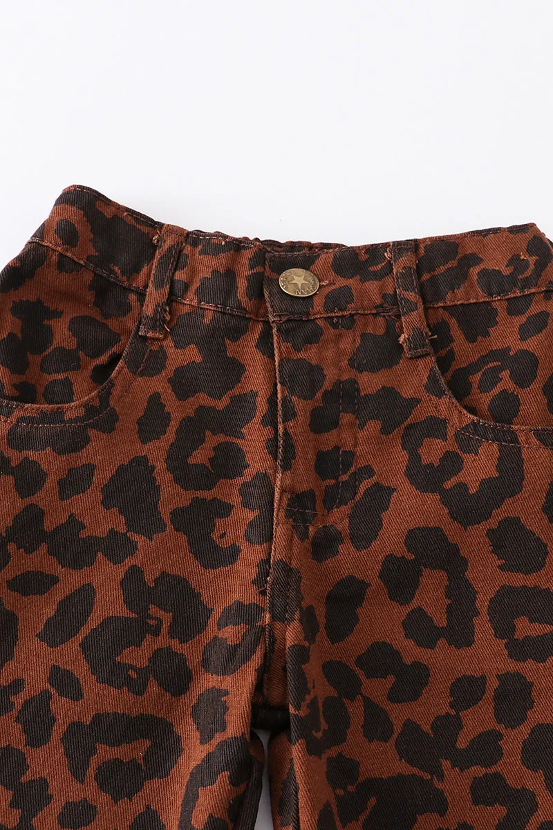 Leopard print bell denim jeans