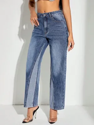 Lily Contrast Patchwork Straight Jeans