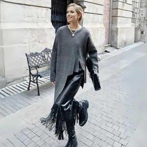 Limited Edition Knitted Pullover with Zipper Detail - Asymmetrical Cut, Available in Gray and Black