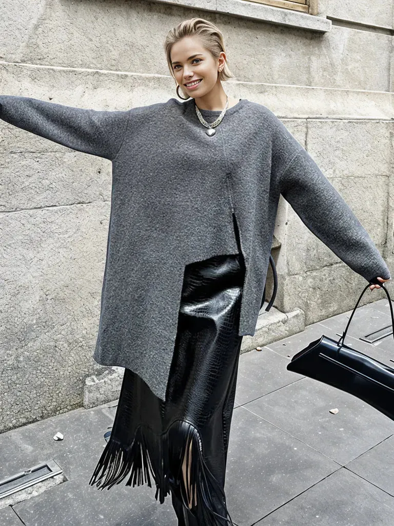 Limited Edition Knitted Pullover with Zipper Detail - Asymmetrical Cut, Available in Gray and Black