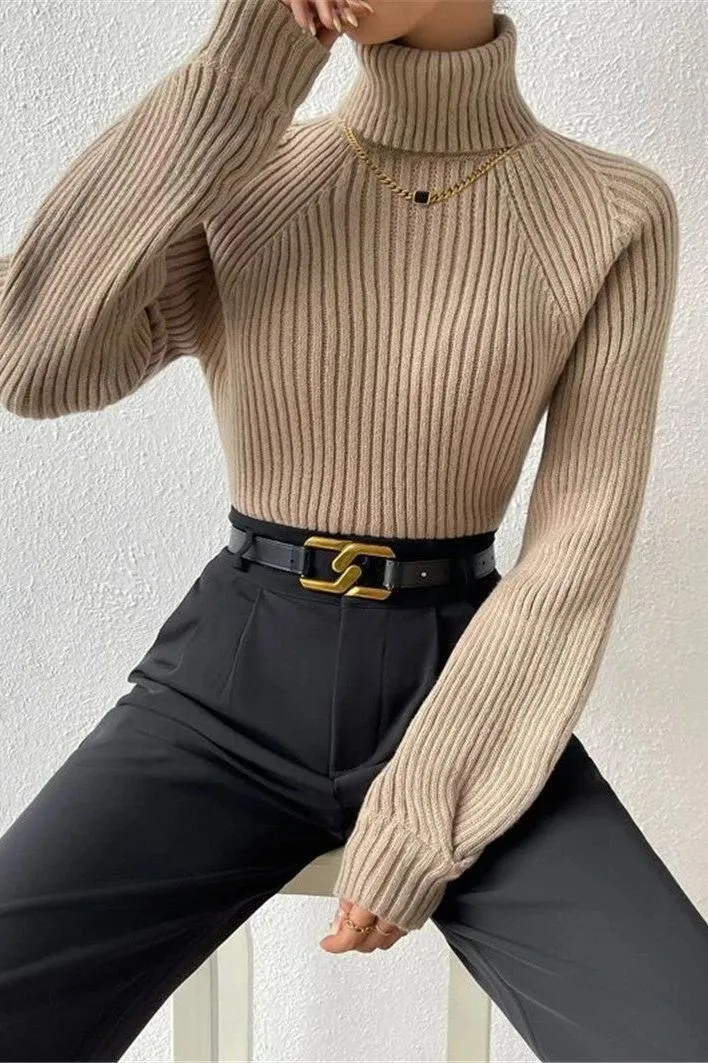 Loose Slim High Collar Knitted Sweater