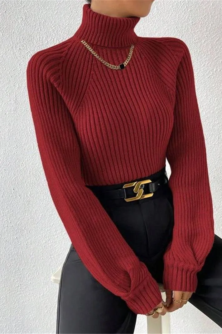 Loose Slim High Collar Knitted Sweater