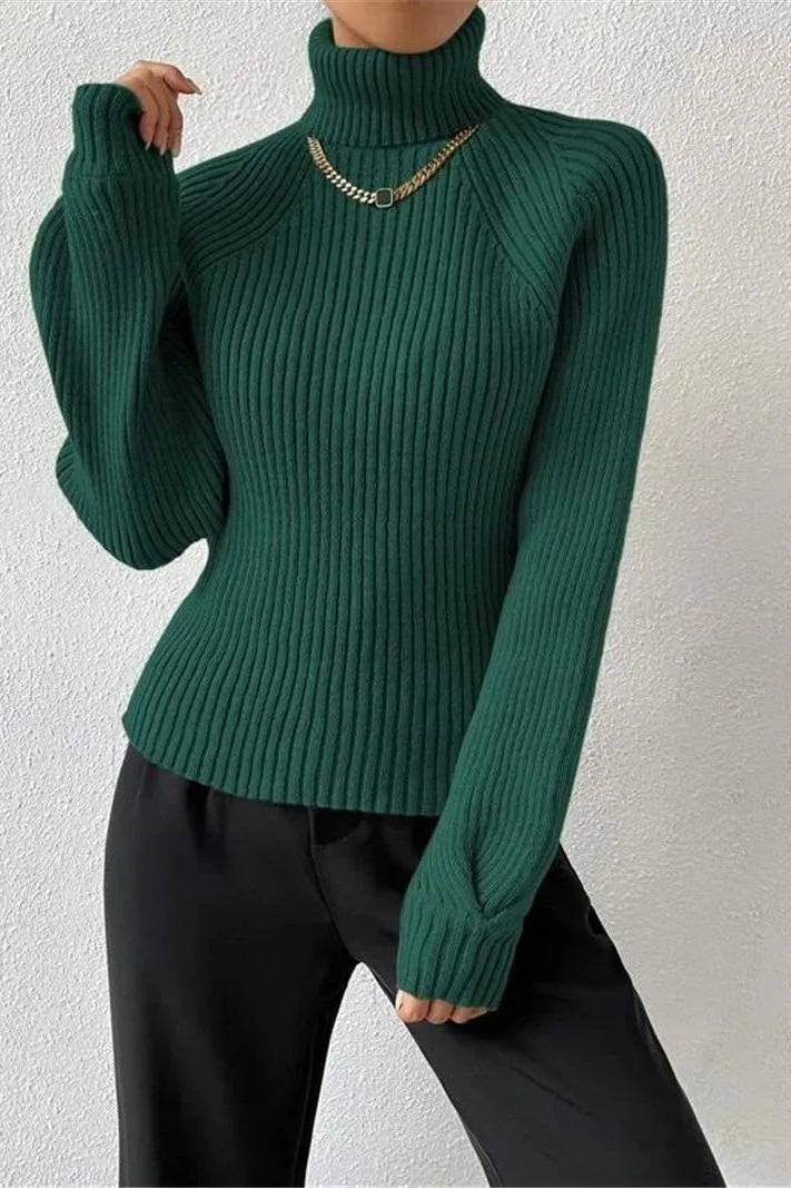 Loose Slim High Collar Knitted Sweater