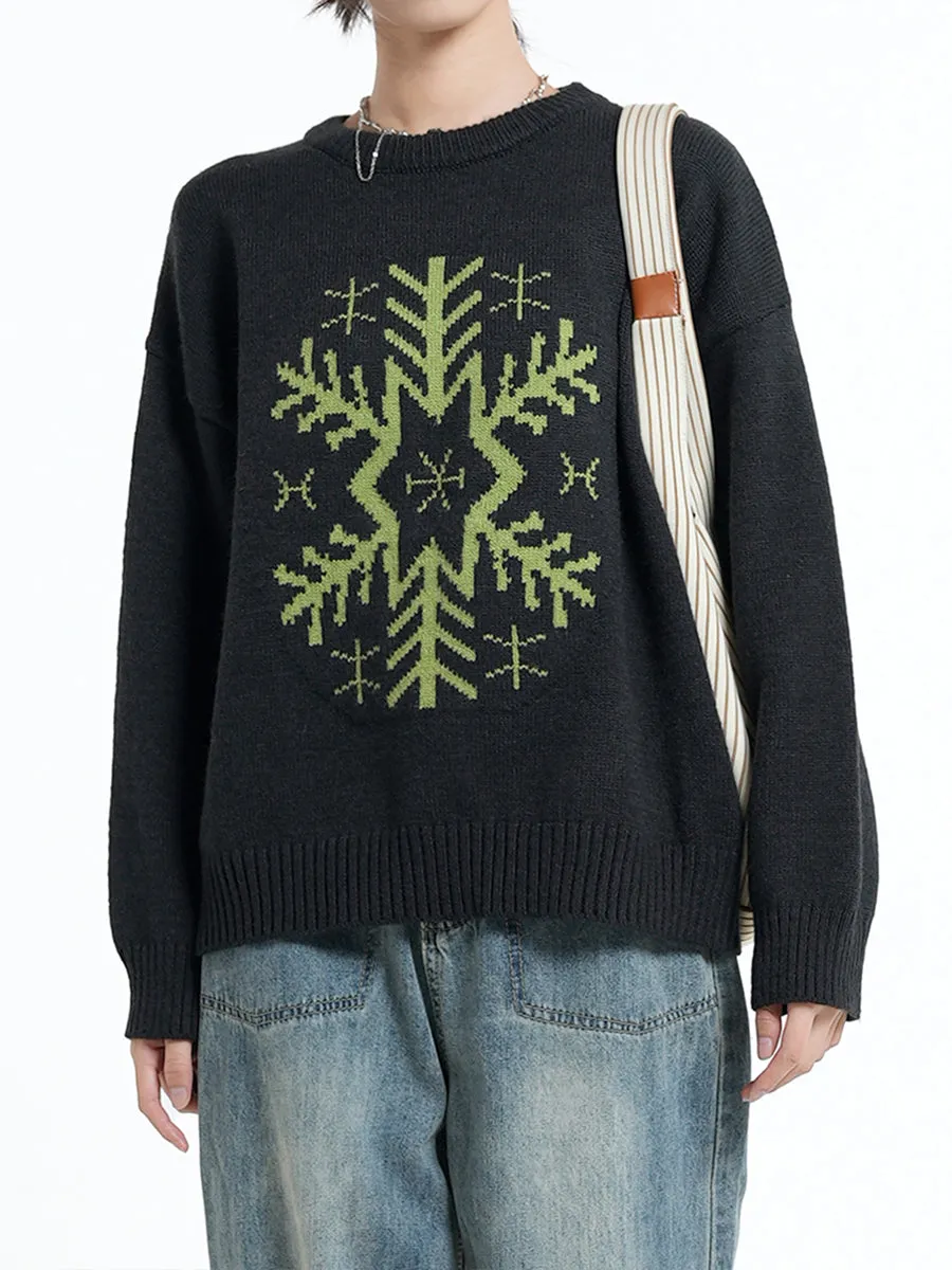 Loose Snowflake Pattern Knit Sweater