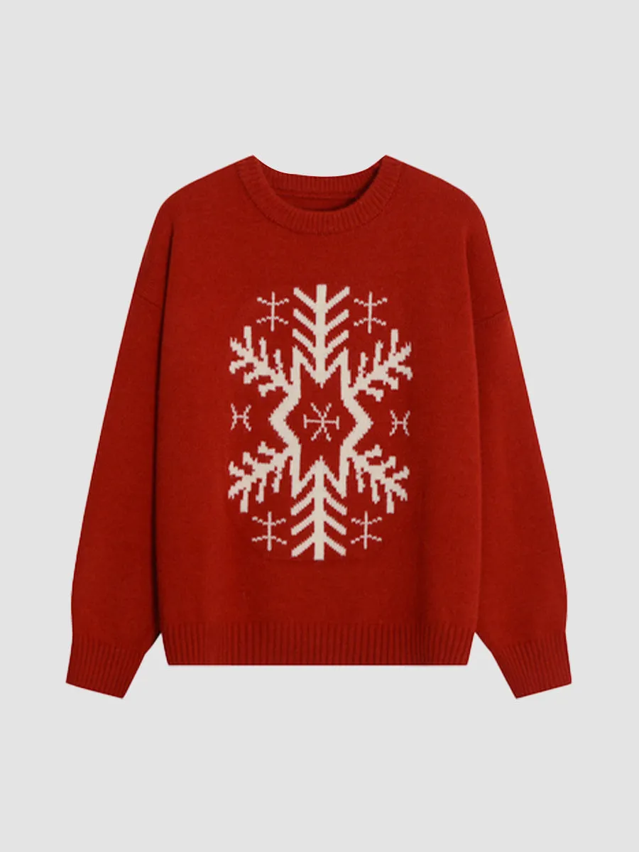 Loose Snowflake Pattern Knit Sweater