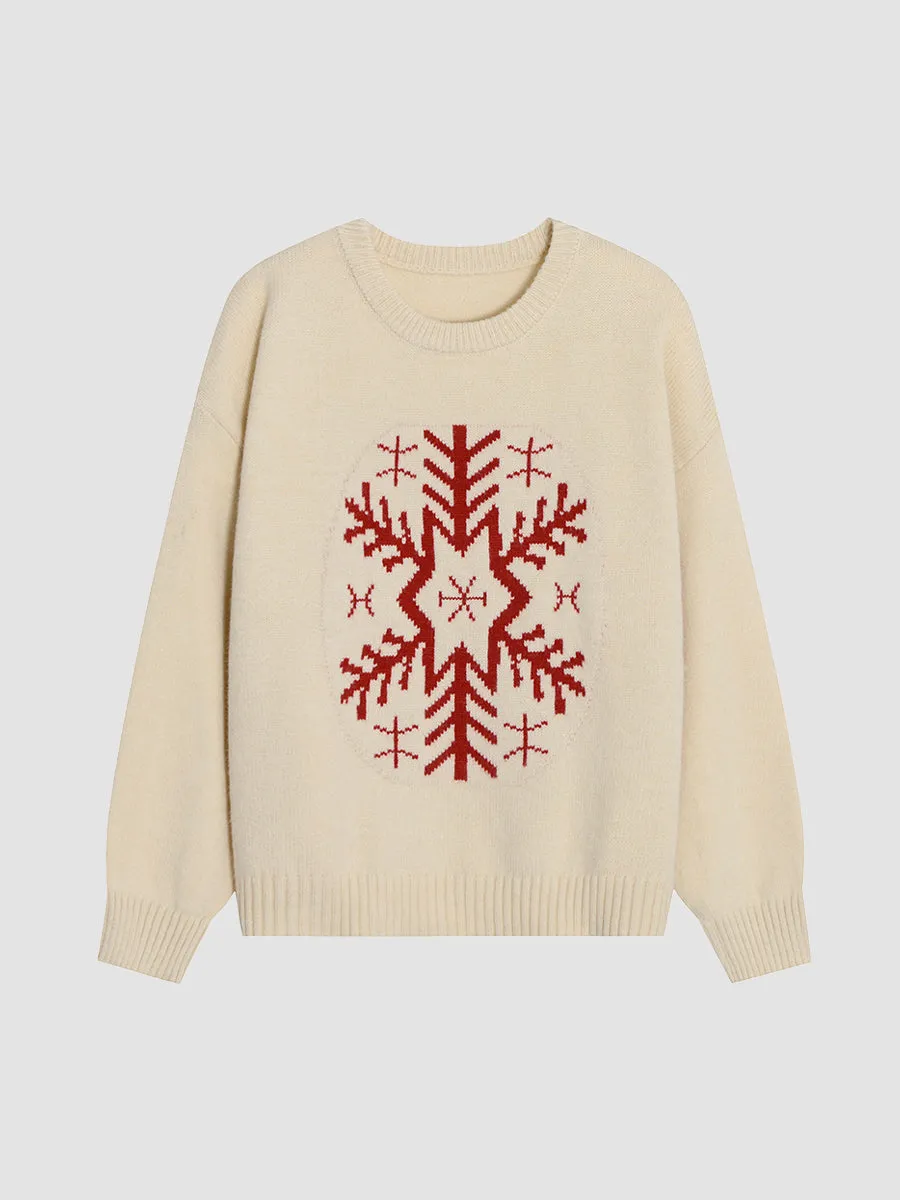 Loose Snowflake Pattern Knit Sweater