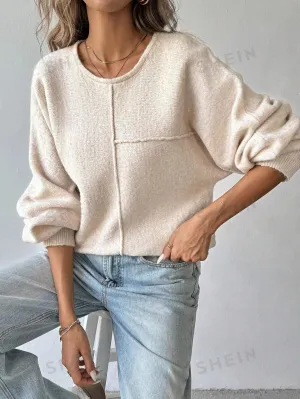 LUNE Women's Solid Color Round Neck Batwing Long Sleeve Casual Loose Sweater, Autumn/Winter