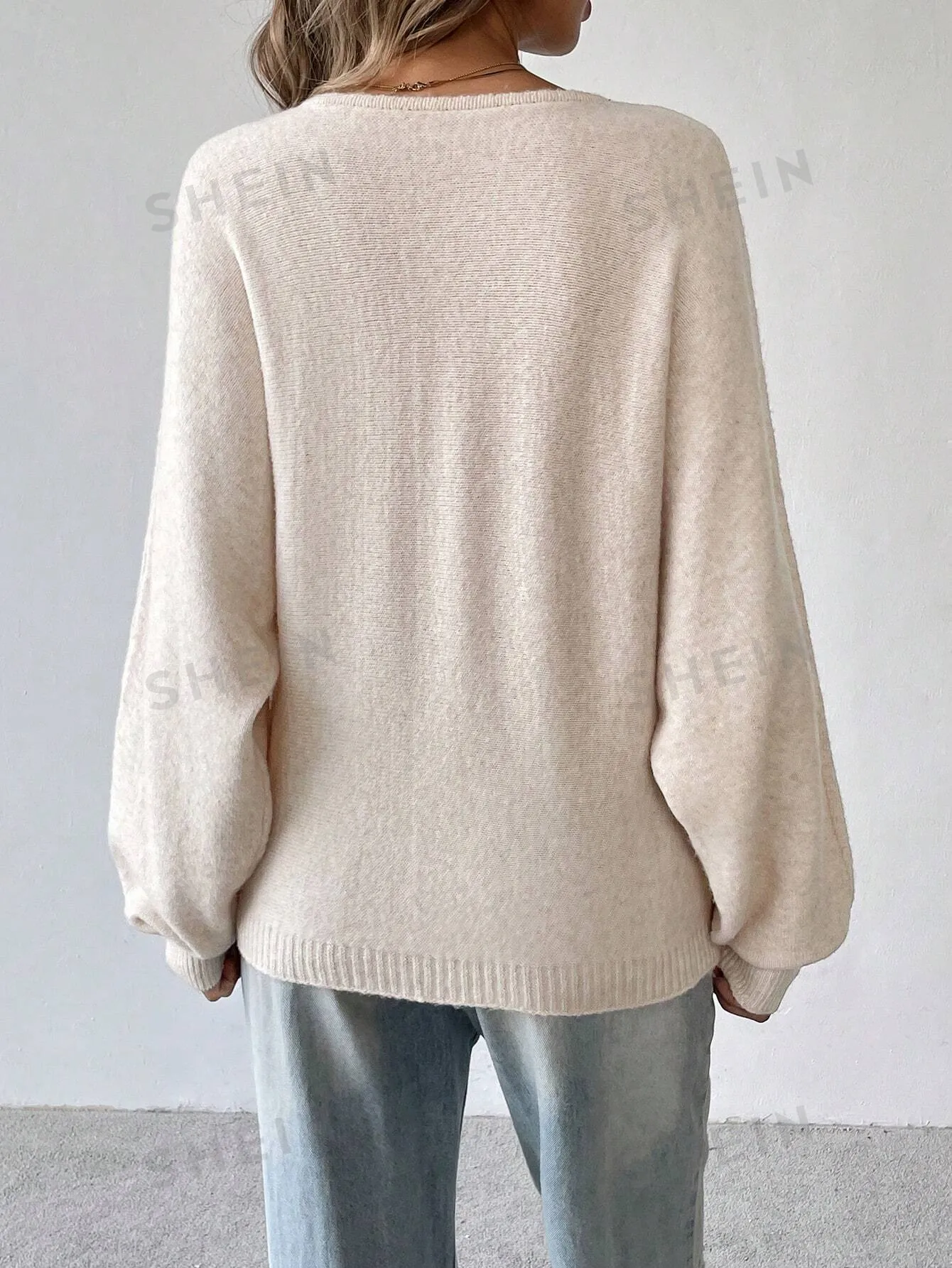 LUNE Women's Solid Color Round Neck Batwing Long Sleeve Casual Loose Sweater, Autumn/Winter