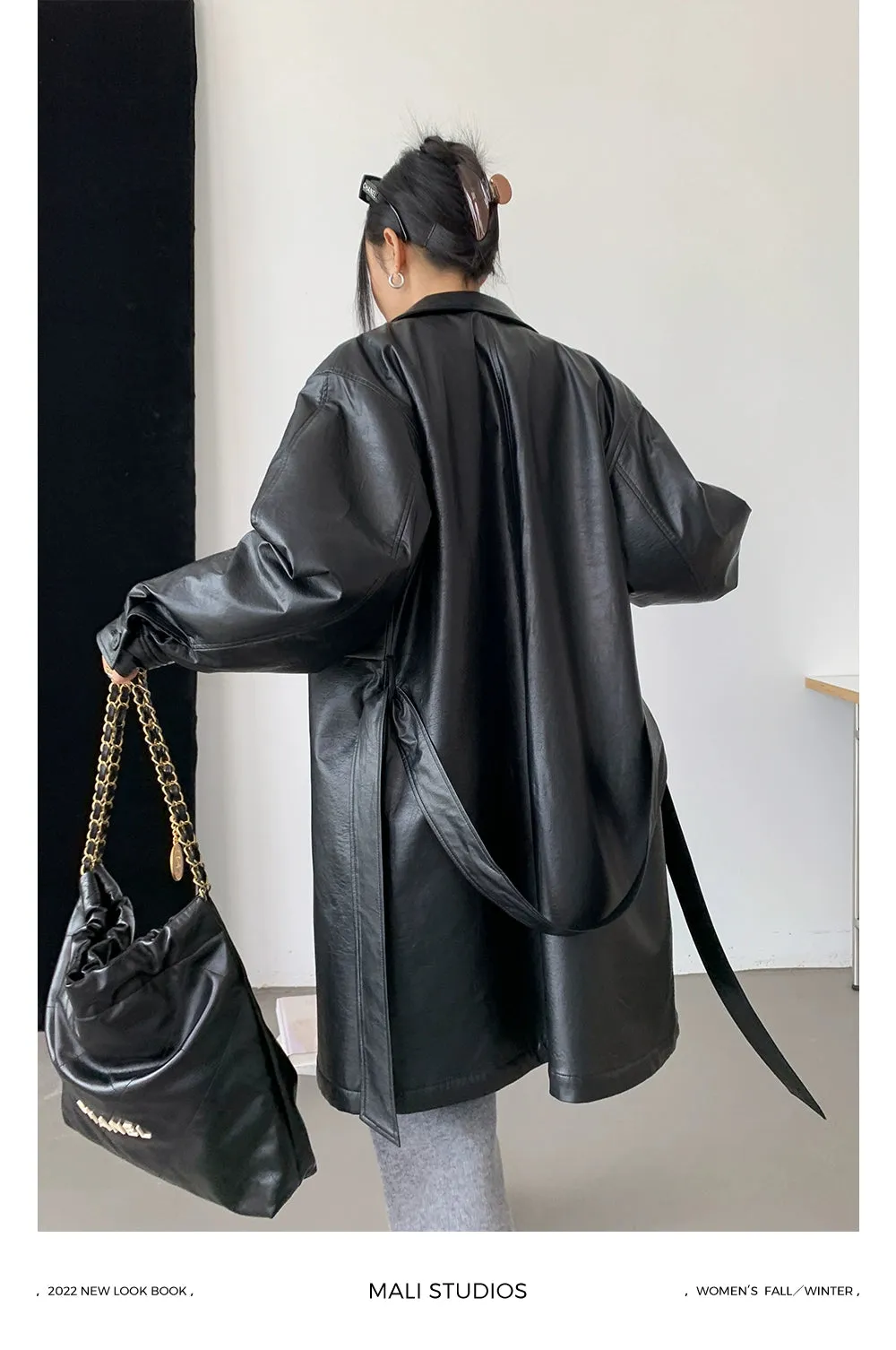 Luxurious Faux Leather Trench Coat