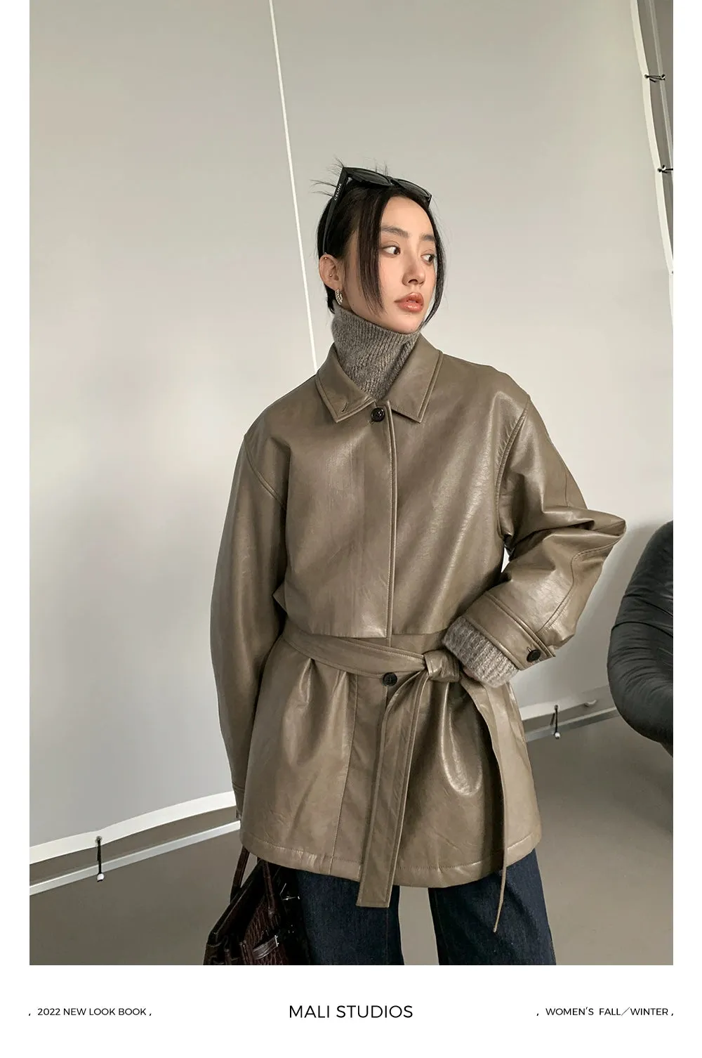 Luxurious Faux Leather Trench Coat