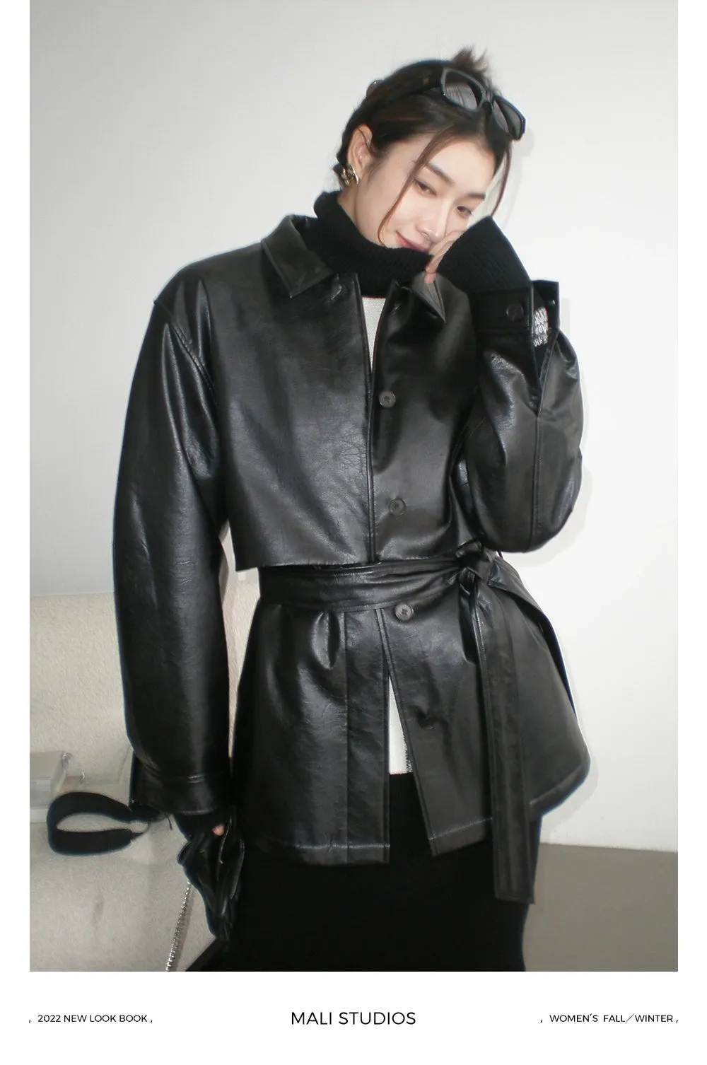 Luxurious Faux Leather Trench Coat